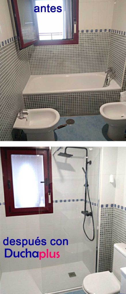 Antes y después de cambiar la bañera por ducha. Cambio de bañera por ducha en 24 horas en Madrid